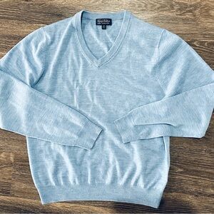 Brooks Brothers Wool V-Neck Blue Sweater
